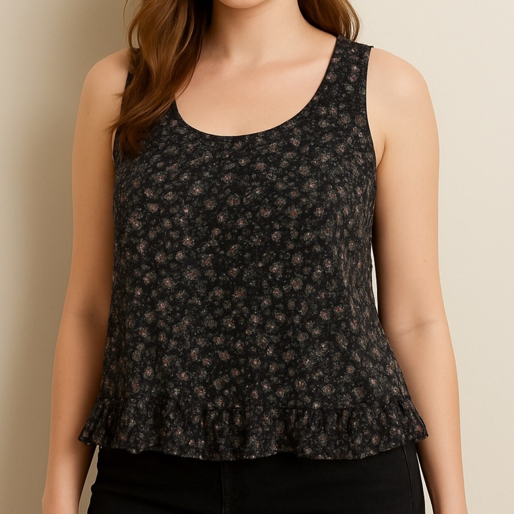 Romeo and Juliet Couture Tank Top Large Sleeveless Floral Open Back Ruffled Vamp